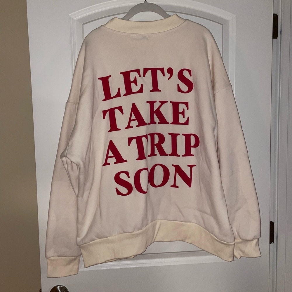 YLLW THE LABEL “Let’s take a trip soon” cream sweatshirt